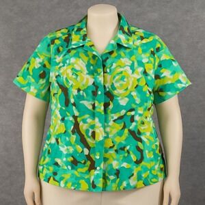 Allison Daley Womens 18W‎ Floral Short Sleeve Blouse collar plus size